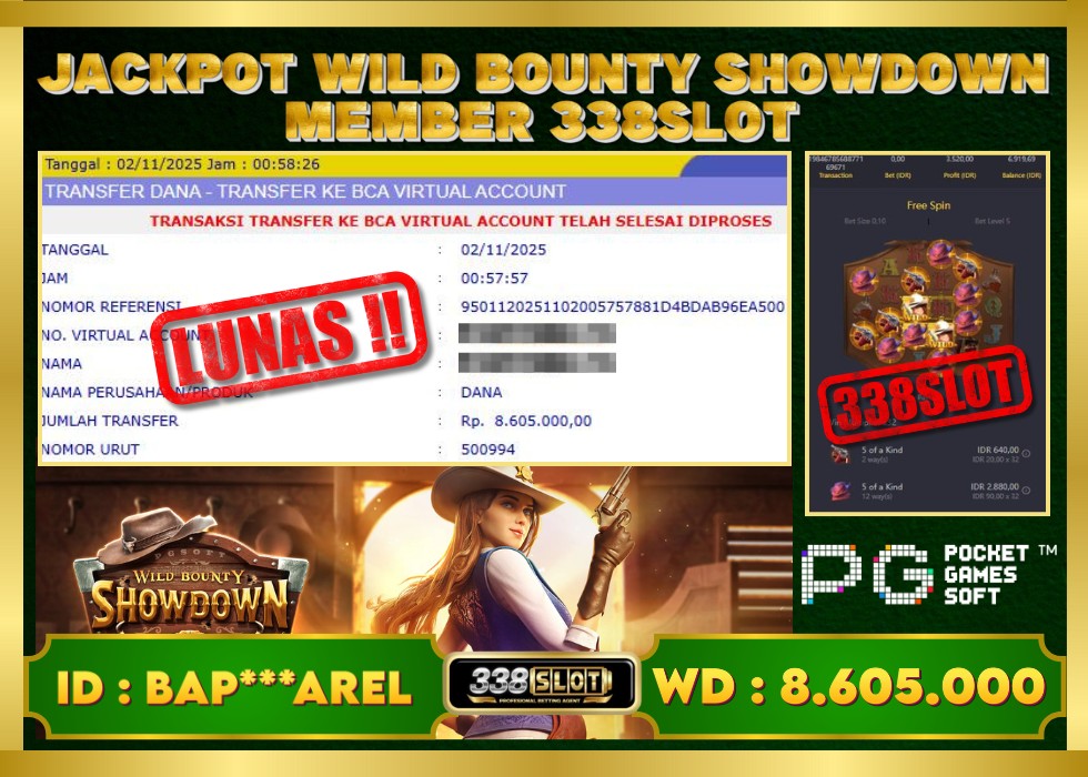 338SLOT JACKPOT GAME JUDI PG SOFT WILD BOUNTY SHOWDOWN RESMI DAN TERBAIK! Rp 8.605.000 - LUNAS!!!