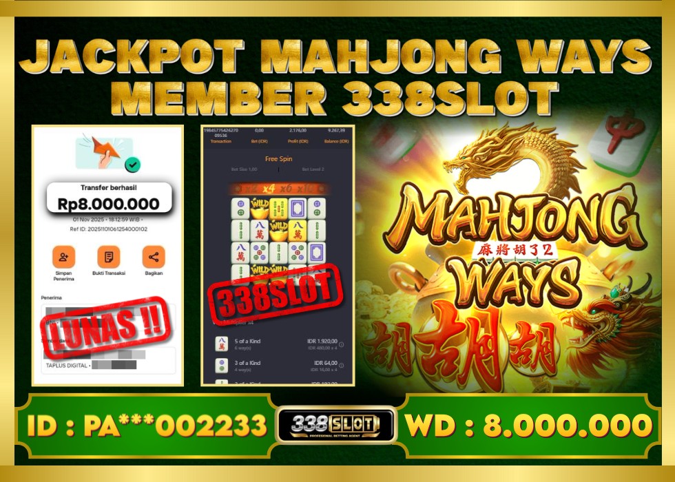 338SLOT JACKPOT GAME JUDI PG SOFT MAHJONG WAYS RESMI DAN TERBAIK! Rp 8.000.000 - LUNAS!!!