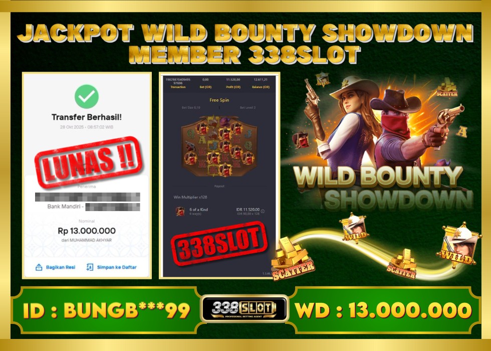 338SLOT JACKPOT GAME JUDI PG SOFT WILD BOUNTY SHOWDOWN RESMI DAN TERBAIK! Rp 13.000.000 - LUNAS!!!