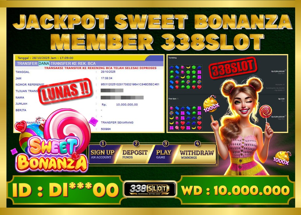 338SLOT JACKPOT GAME JUDI PRAGMATIC PLAY SWEET BONANZA 1000 RESMI DAN TERBAIK! Rp 10.000.000 - LUNAS!!!