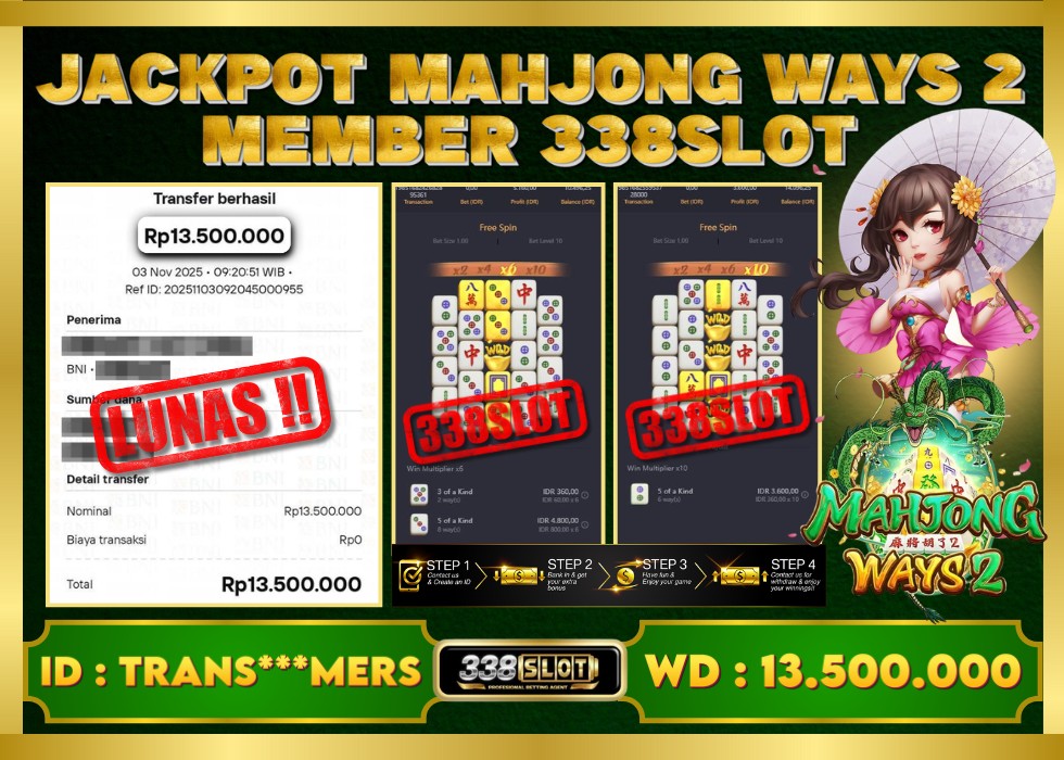 338SLOT JACKPOT GAME JUDI PG SOFT MAHJONG WAYS 2 RESMI DAN TERBAIK! Rp 13.000.000 - LUNAS!!!
