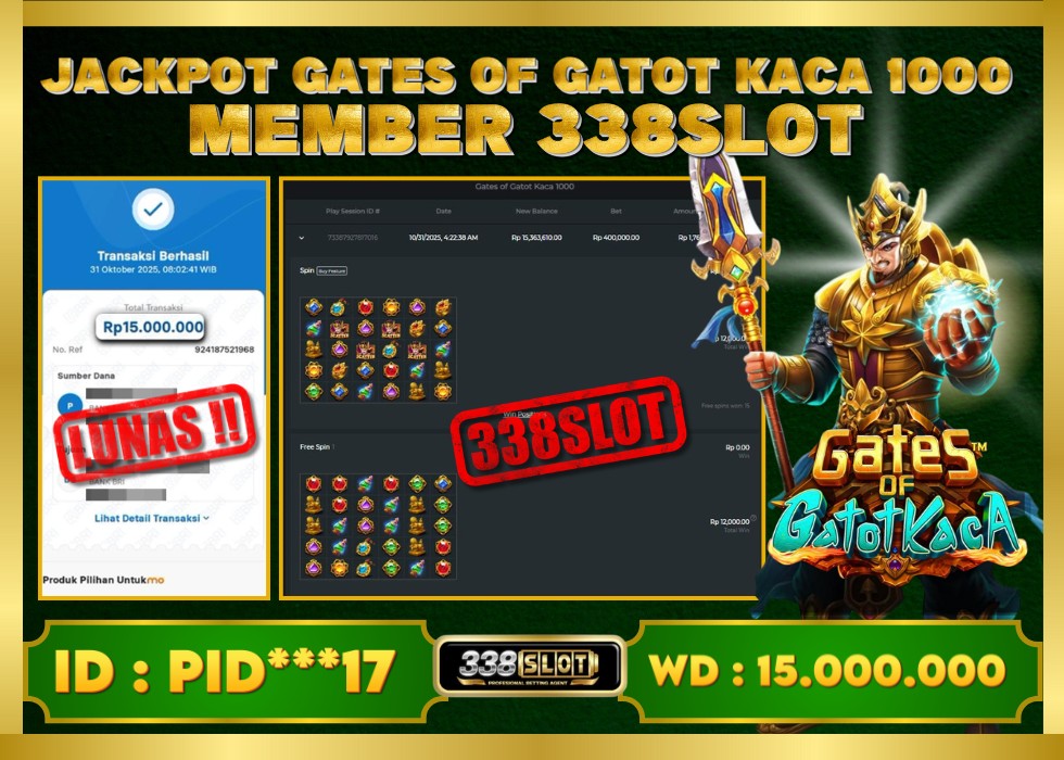 338SLOT JACKPOT GAME JUDI PRAGMATIC PLAY GATES OF GATOTKACA 1000 RESMI DAN TERBAIK! Rp 7.000.000 - LUNAS!!!