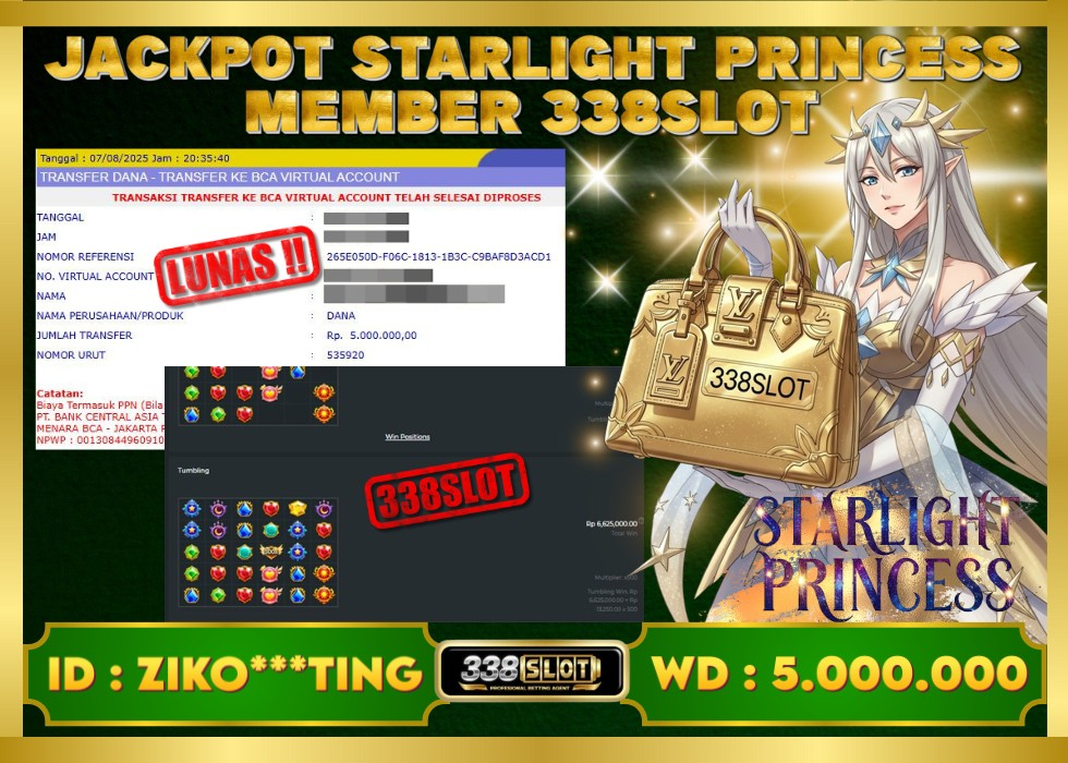 338SLOT JACKPOT GAME SLOT STARLIGHT PRINCESS GACOR! Rp 5.000.000 - LUNAS!!!