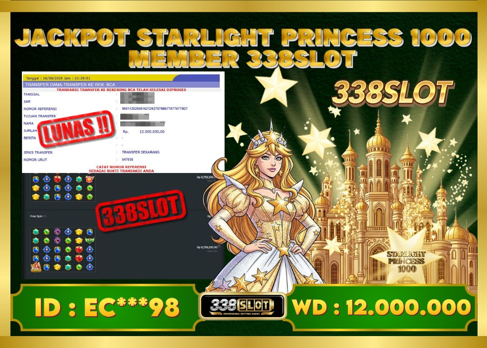 338SLOT JACKPOT GAME SLOT STARLIGHT PRINCESS MAXWIN! Rp 12.000.000 - LUNAS!!!