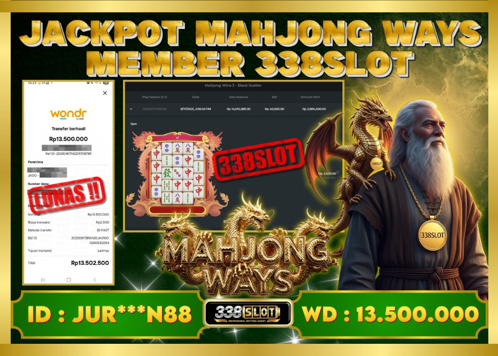 338SLOT JACKPOT GAME JUDI PGSOFT MAHJONG WAYS! Rp 13.500.000 - LUNAS!!!
