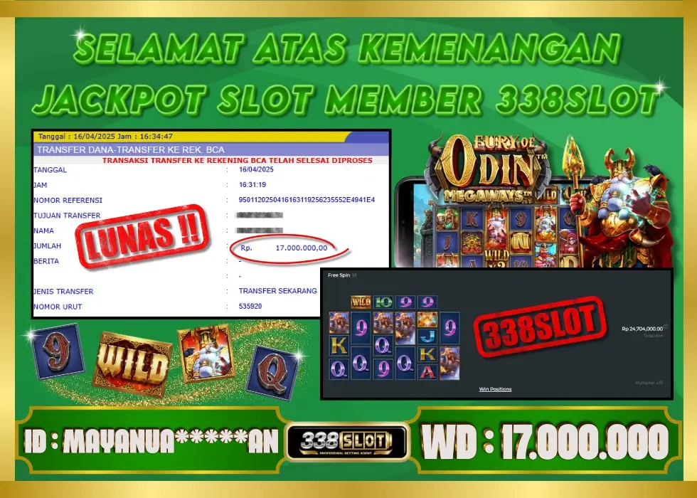 338SLOT JACKPOT GAME JUDI ONLINE TERBESAR! Rp 17.000.000 - LUNAS!!!