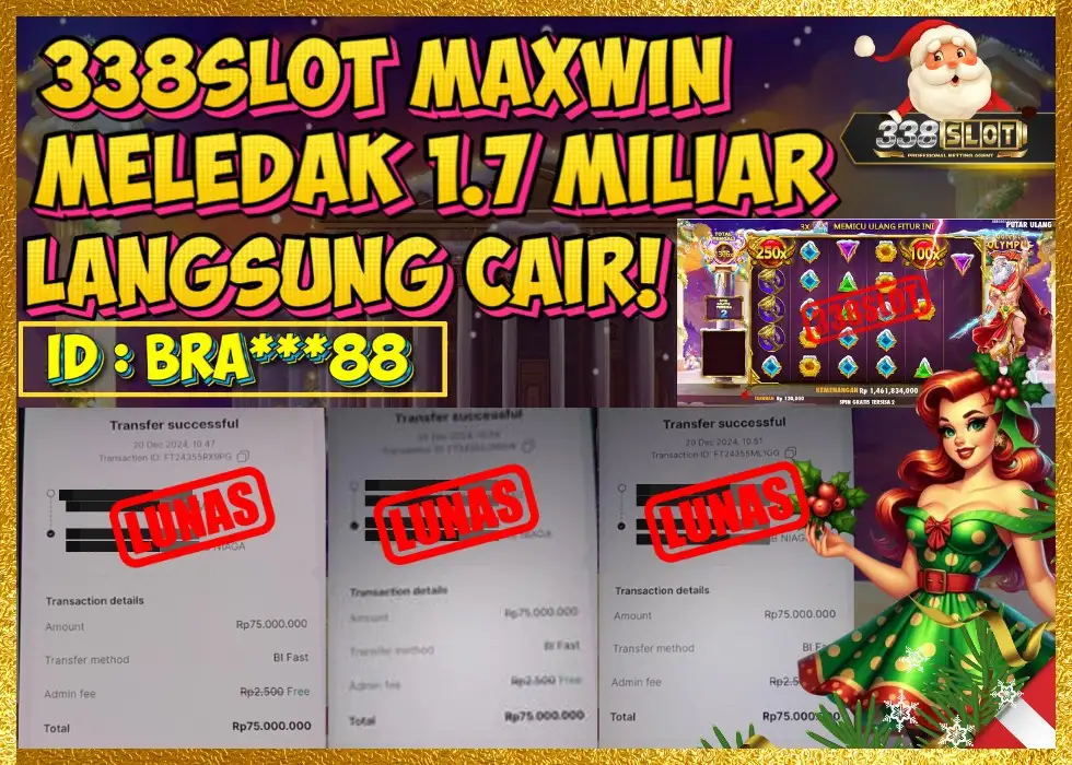 338SLOT JACKPOT 1,7M GAME SLOT ZEUS OLYMPUS XMAS 1000! Rp 225.000.000 - LUNAS!!!