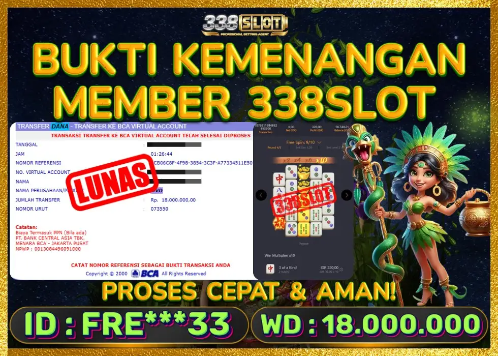 338SLOT JACKPOT GAME PGSOFT RESMI TERBESAR! Rp 18.000.000 - LUNAS!!!