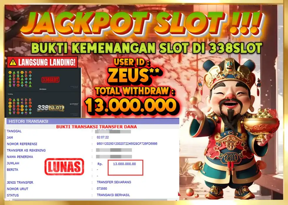 338SLOT JACKPOT GAME JUDI SLOT ZEUS! Rp 13.000.000 - LUNAS!!!