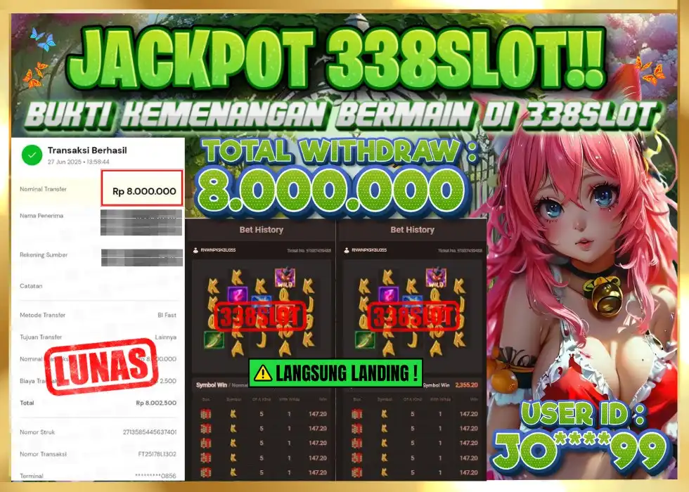 338SLOT JACKPOT GAME JUDI ONLINE INDONESIA 2025! Rp 8.000.000 - LUNAS!!!