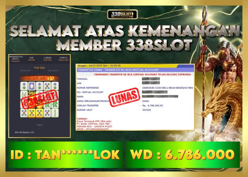 338SLOT JACKPOT GAME JUDI PGSOFT PALING MAXWIN! Rp 6.786.000 - LUNAS!!!