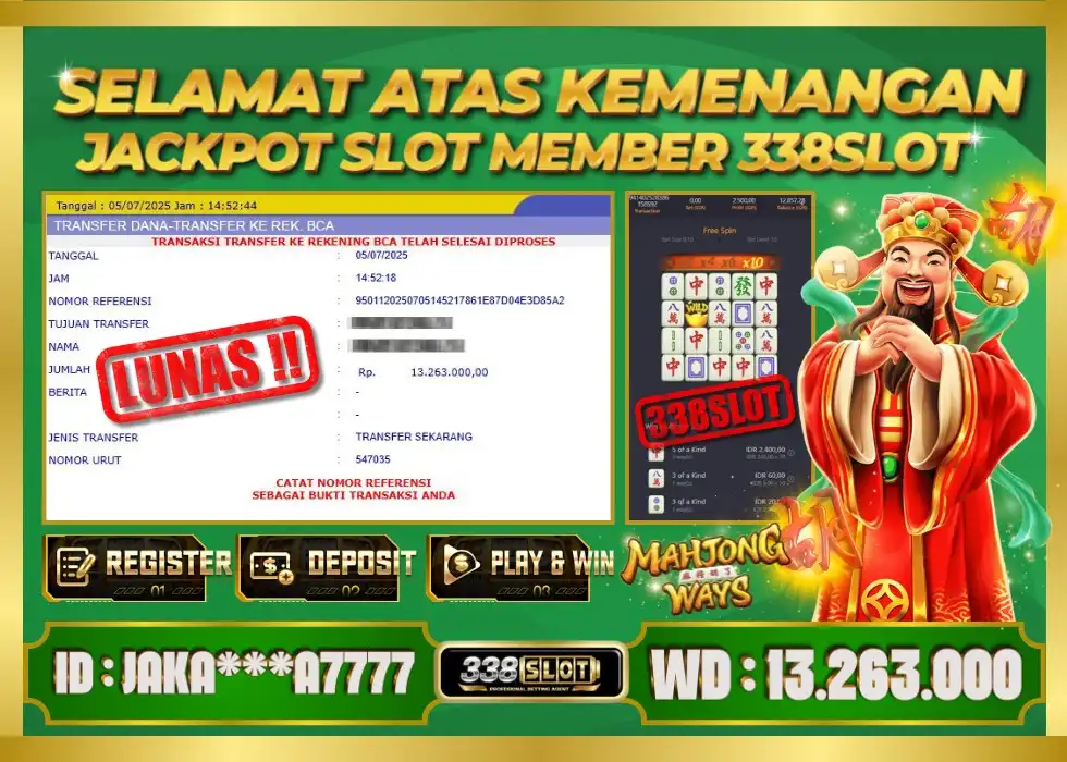 338SLOT JACKPOT GAME JUDI PGSOFT TERMEWAH NO.1! Rp 13.263.000 - LUNAS!!!