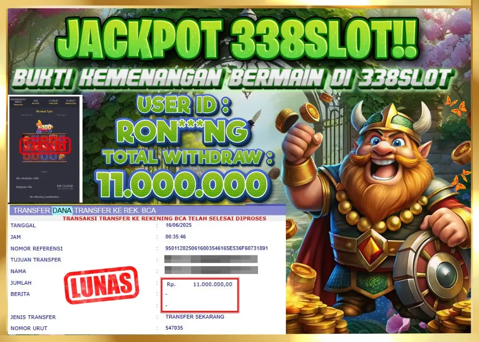 338SLOT JACKPOT GAME JUDI SLOT PALING OK! Rp 11.000.000 - LUNAS!!!