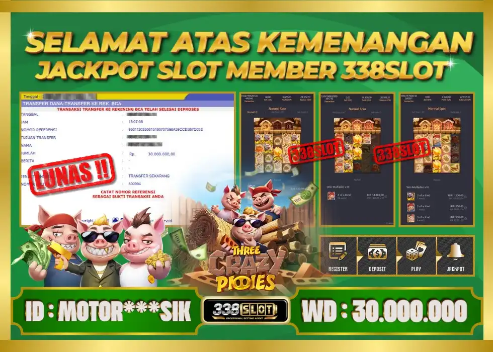 338SLOT JACKPOT GAME JUDI ONLINE TERKEMUKA #1! Rp 30.000.000 - LUNAS!!!