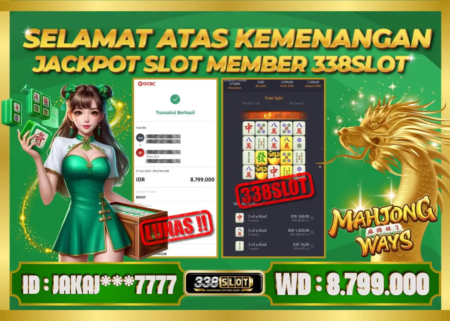 338SLOT JACKPOT GAME JUDI PGSOFT TERGACOR NO.1! Rp 8.799.000 - LUNAS!!!