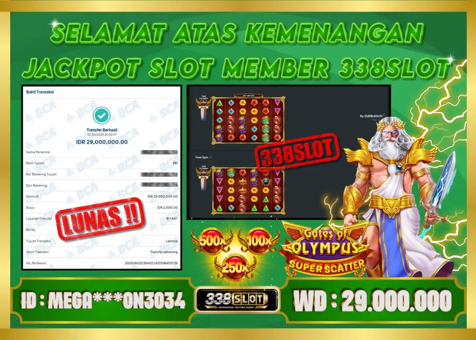 338SLOT JACKPOT GAME SLOT GATES OF OLYMPUS! Rp 29.000.000 - LUNAS!!!