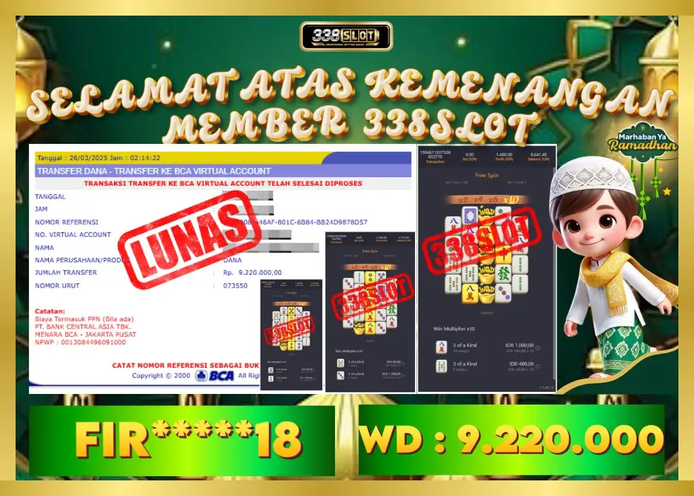 338SLOT JACKPOT GAME PGSOFT TERLENGKAP! Rp 9.220.000 - LUNAS!!!