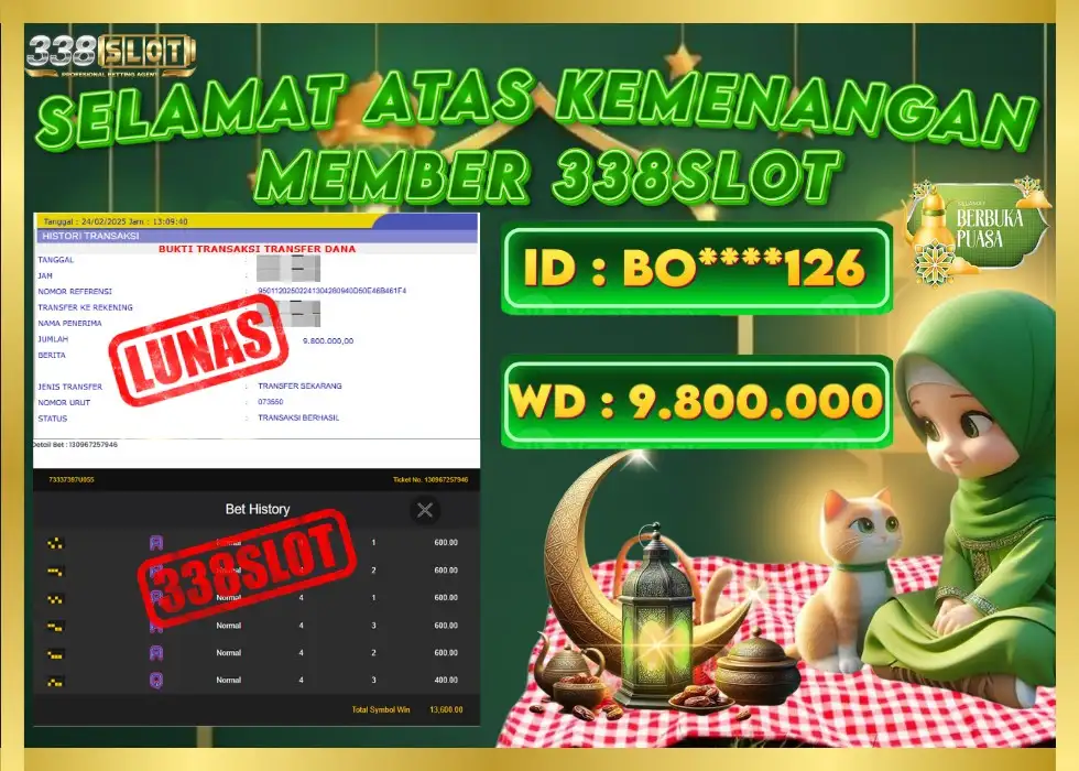 338SLOT JACKPOT GAME JUDI ONLINE RESMI TERBESAR! Rp 9.800.000 - LUNAS!!!