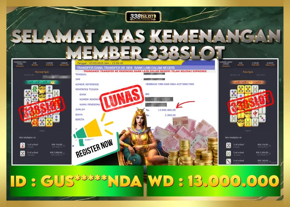 338SLOT JACKPOT GAME JUDI PG SOFT REGISTER! Rp 13.000.000 - LUNAS!!!