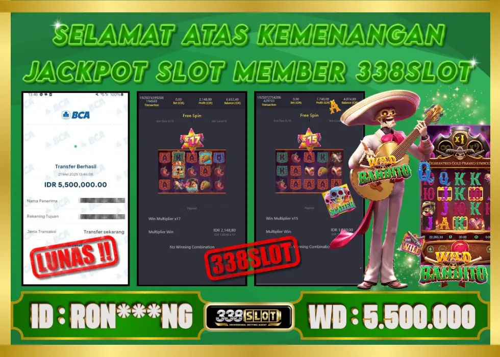 338SLOT JACKPOT GAME JUDI ONLINE TERBESAR! Rp 5.500.000 - LUNAS!!!