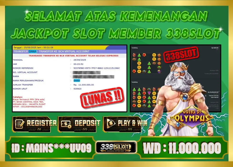 338SLOT JACKPOT GAME JUDI SLOT ZEUS JACKPOT! Rp 11.000.000 - LUNAS!!!
