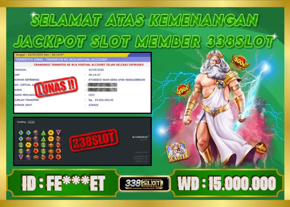 338SLOT JACKPOT GAME SLOT PRAGMATIC ZEUS! Rp 15.000.000 - LUNAS!!!