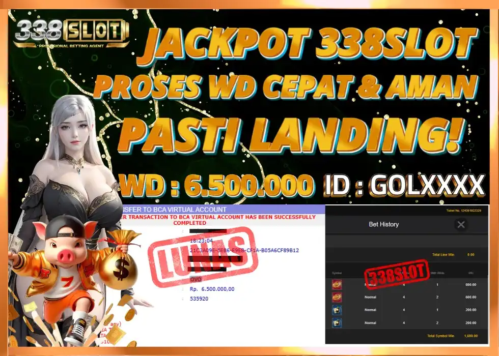 338SLOT JACKPOT GAME SLOT TERPERCAYA! Rp 6.500.000 - LUNAS!!!