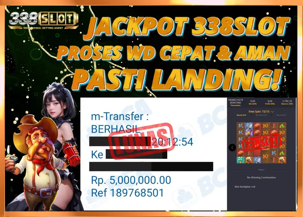 338SLOT JACKPOT GAME SLOT TERBESAR! Rp 9.002.500 - LUNAS!!!