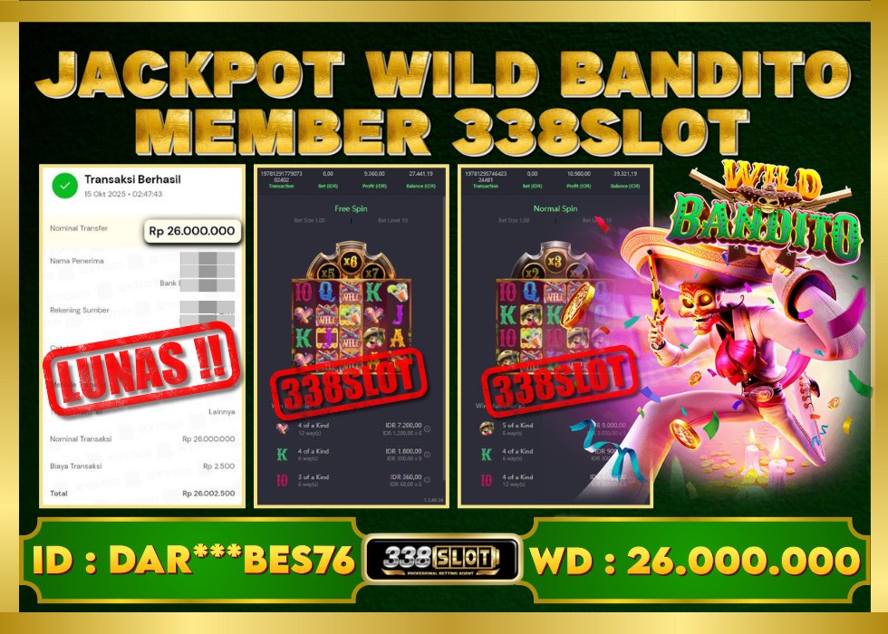 338SLOT JACKPOT GAME JUDI PG SOFT RESMI DAN TERBAIK! Rp 26.000.000 - LUNAS!!!