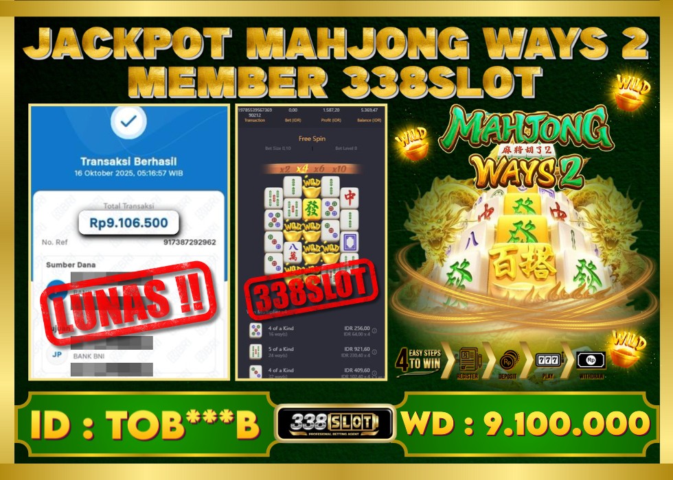 338SLOT JACKPOT GAME JUDI PG SOFT RESMI DAN TERBAIK! Rp 9.100.000 - LUNAS!!!