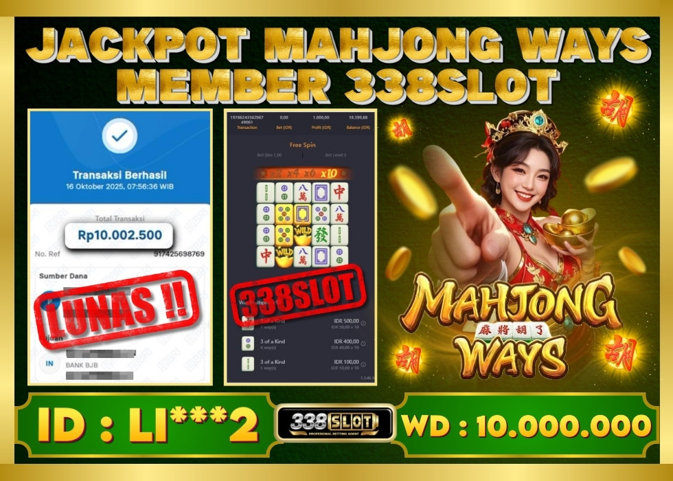 338SLOT JACKPOT GAME JUDI PG SOFT RESMI DAN TERBAIK! Rp 10.000.000 - LUNAS!!!
