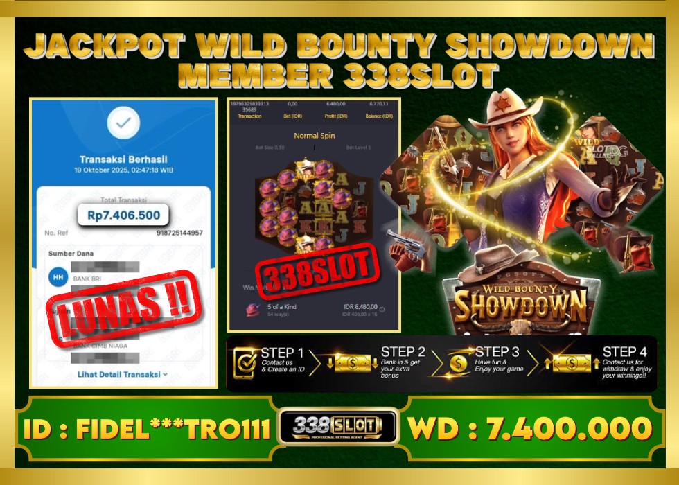 338SLOT JACKPOT GAME JUDI PG SOFT WILD BOUNTY SHOWDOWN RESMI DAN TERBAIK! Rp 7.406.500 - LUNAS!!!