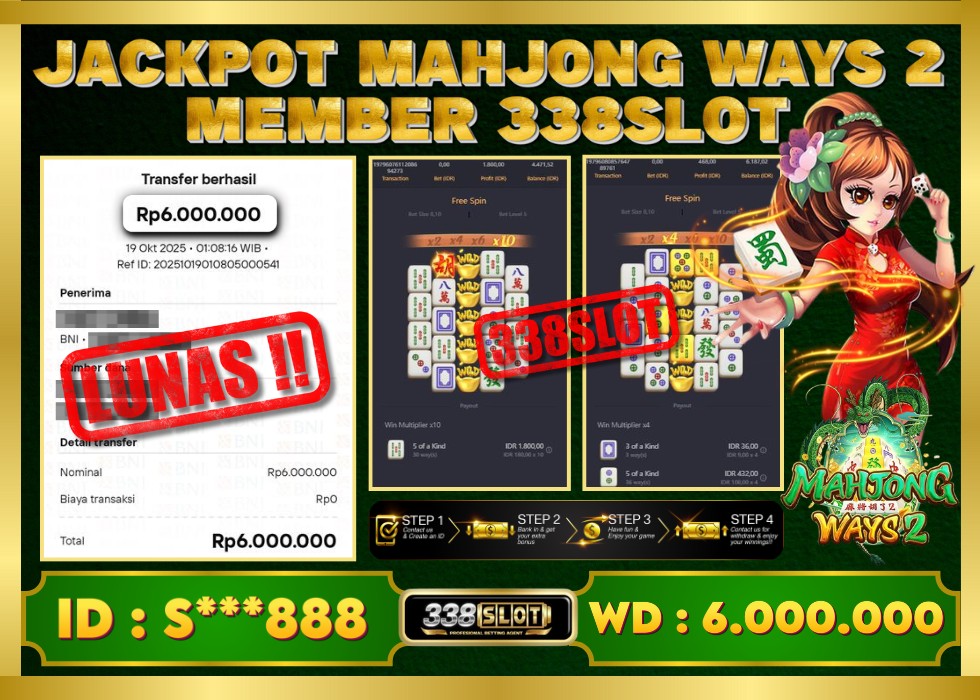 338SLOT JACKPOT GAME JUDI PG SOFT MAHJONG WAYS 2 RESMI DAN TERBAIK! Rp 6.000.000 - LUNAS!!!