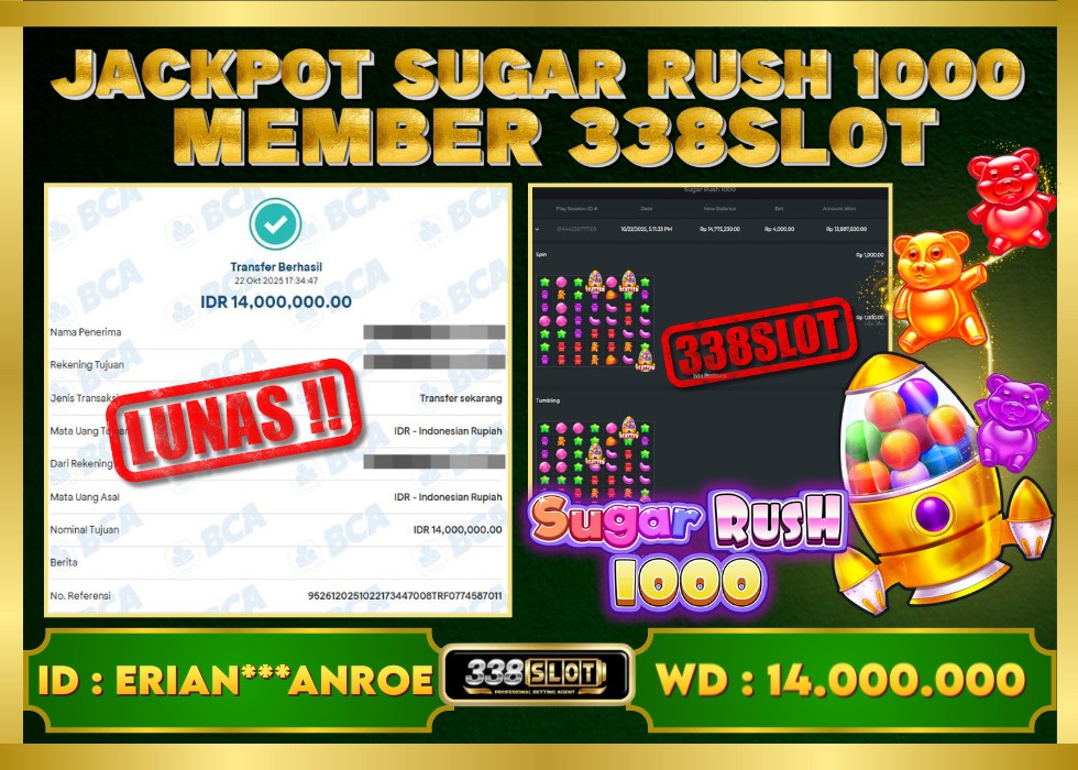 338SLOT JACKPOT GAME JUDI PRAGMATIC PLAY SUGAR RUSH 1000 RESMI DAN TERBAIK! Rp 14.000.000 - LUNAS!!!