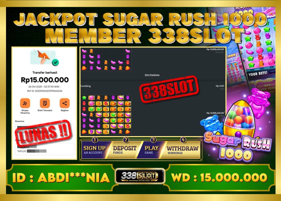 338SLOT JACKPOT GAME JUDI PRAGMATIC PLAY SUGAR RUSH 1000 RESMI DAN TERBAIK! Rp 15.000.000 - LUNAS!!!