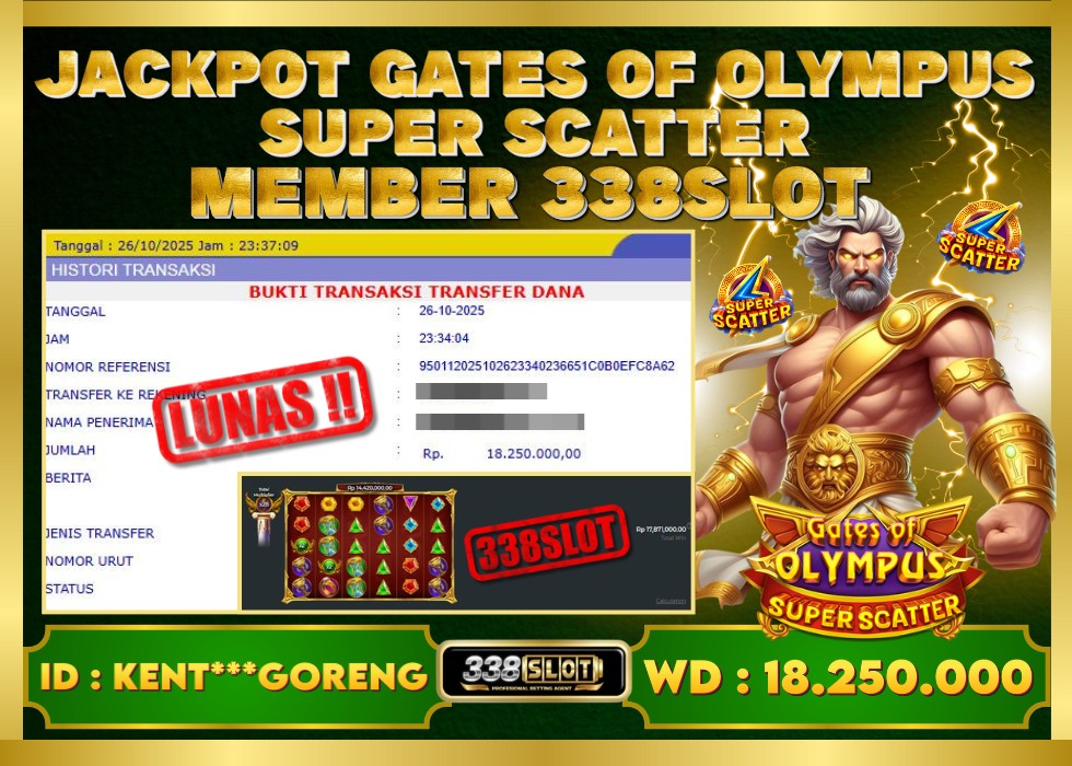 338SLOT JACKPOT GAME JUDI PRAGMATIC PLAY GATES OF OLYMPUS SUPER SCATTER RESMI DAN TERBAIK! Rp 18.250.000 - LUNAS!!!