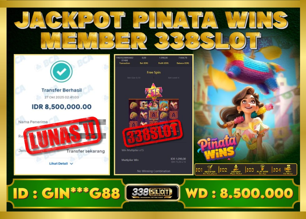 338SLOT JACKPOT GAME JUDI PG SOFT PINATA WINS RESMI DAN TERBAIK! Rp 8.500.000 - LUNAS!!!